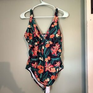 SHEIN Floral One Piece Swimsuit - Green and Orange